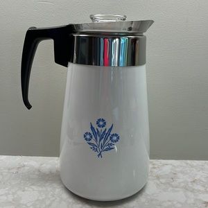 1960’s Vintage Corning Ware Stovetop Blue Corn Flower Percolator